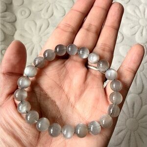 Natural Gray Stone Bead Bracelet – Elastic Round Gemstone Bracelet for DIY